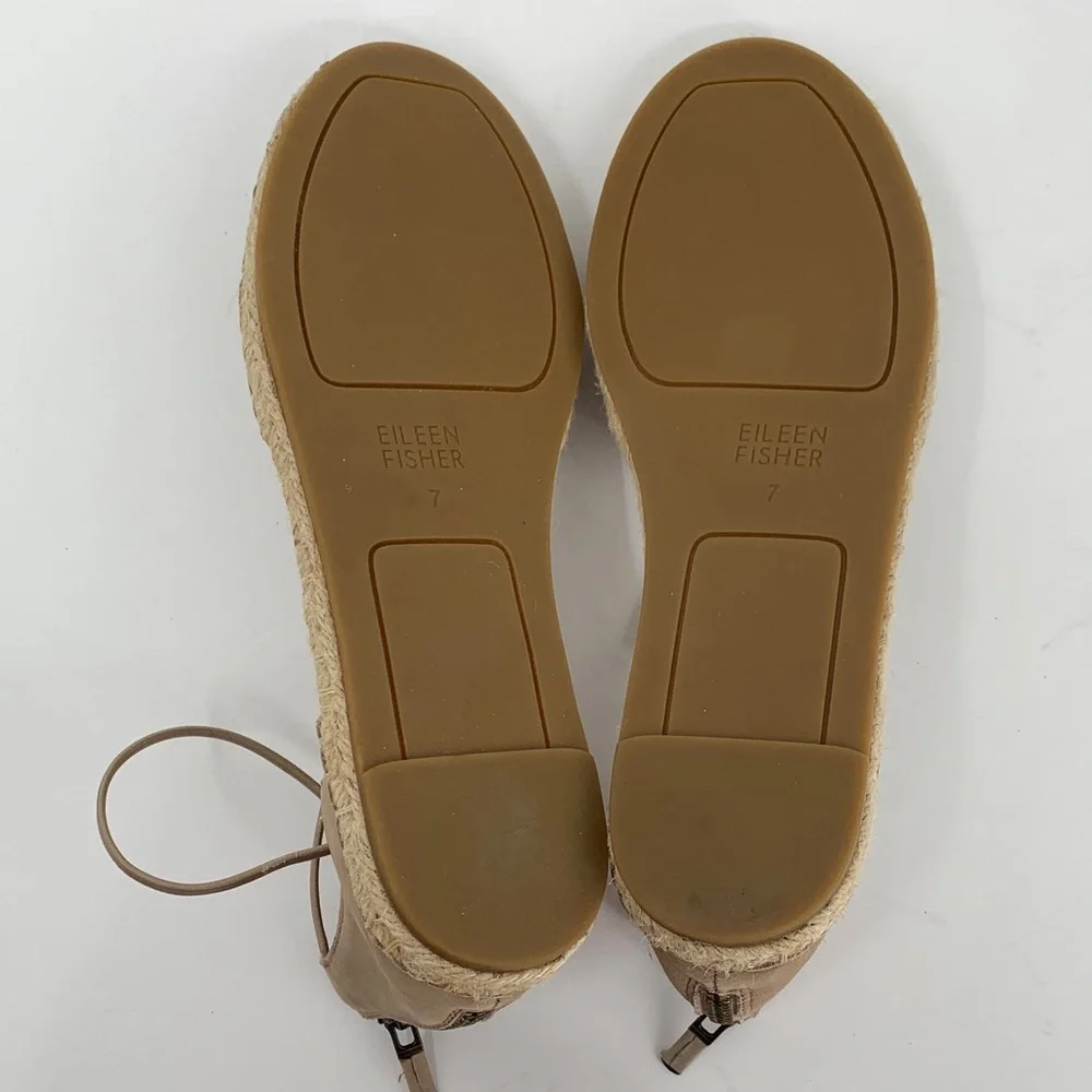 Eileen Fisher Lace-up Espadrille Shoe tan brown strappy leather flat women 7
